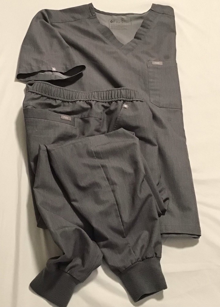 FIGS Gray Solid Medical Scrub Set Unisex Top & Bottom