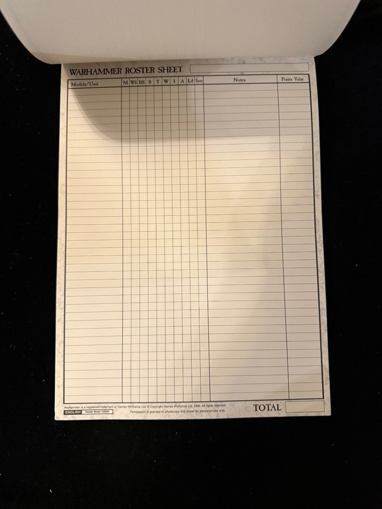 Games Workshop Warhammer Fantasy Roster Pad Book Rulebook Codex