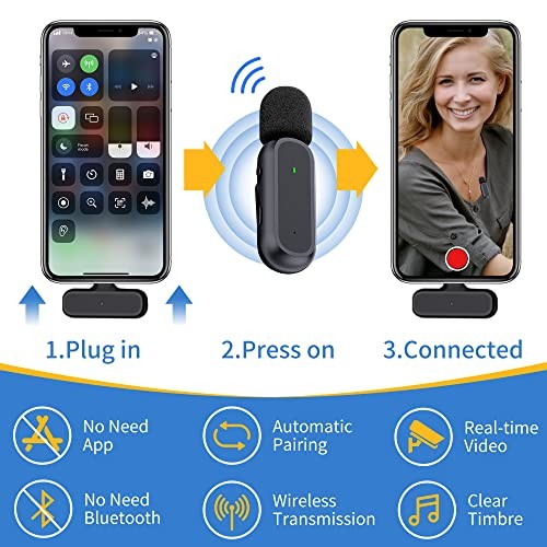 2 Pack Professional Wireless Lavalier Microphone for iPhone iPad Android Black