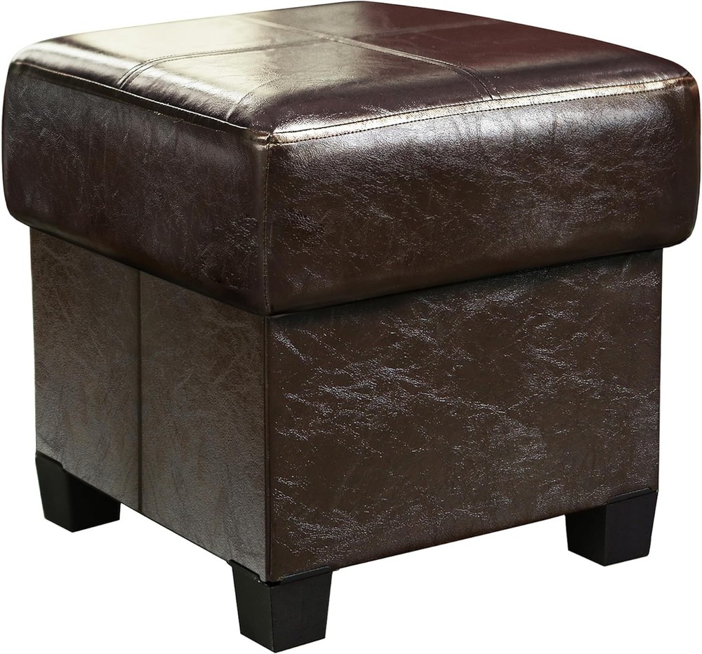 Storage Stool Cube Folding Footstool PU Leather Strap Legs Long Bench, Brown