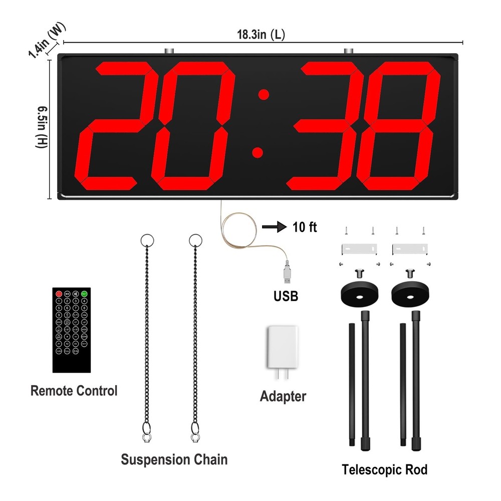 Digital Wall Clock with Double Sided Display, Large LED Clock with Timer,Alar...