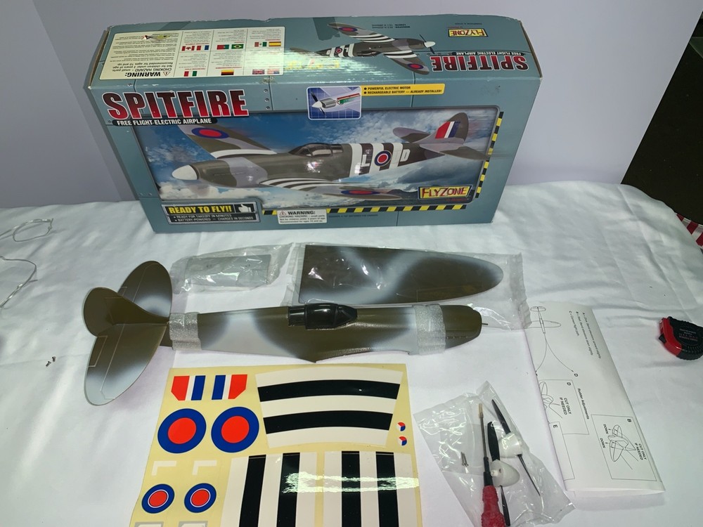 Spitfire Free Flight Electric Motor Rechargeable Battery Airplane Untested