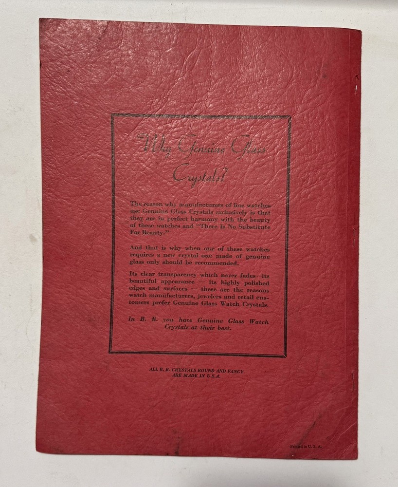 Vintage 1948 BB Watch Crystal Catalog Reference Guide Excellent Condition