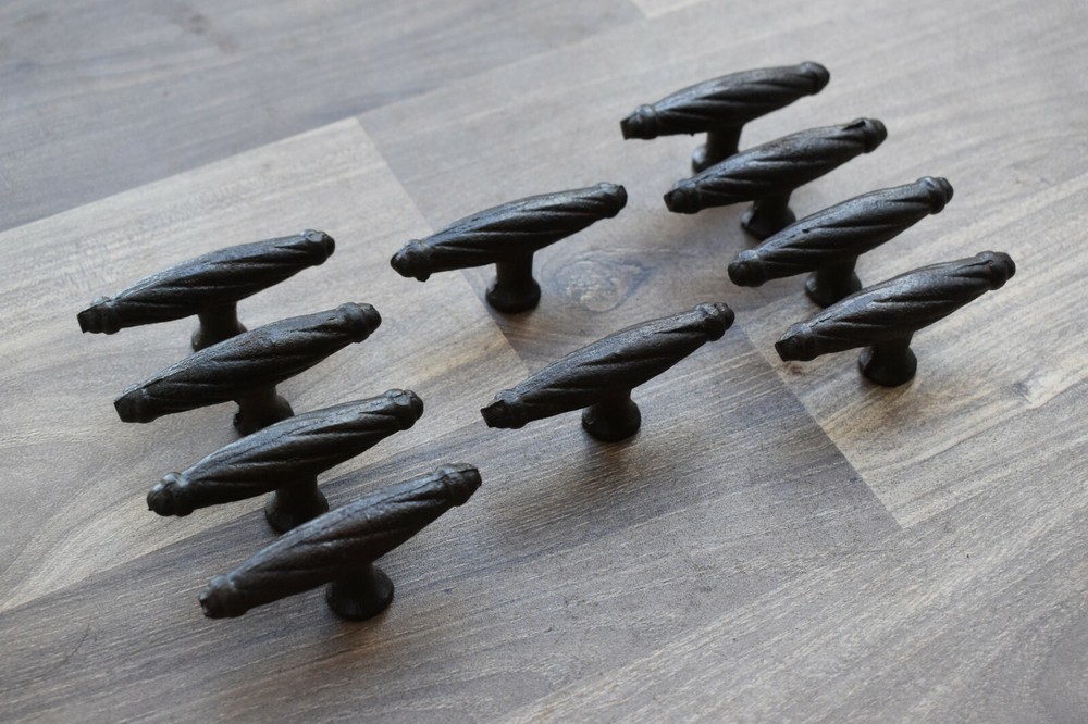 Vintage cast iron door knobs cabinet drawer door handle pull rustic 10 pcs