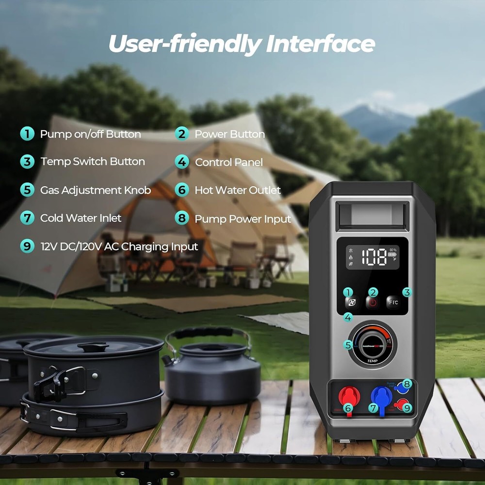 FOGATTI Portable Water Heater, Tankless Water Heater, Camping Heater With Pump