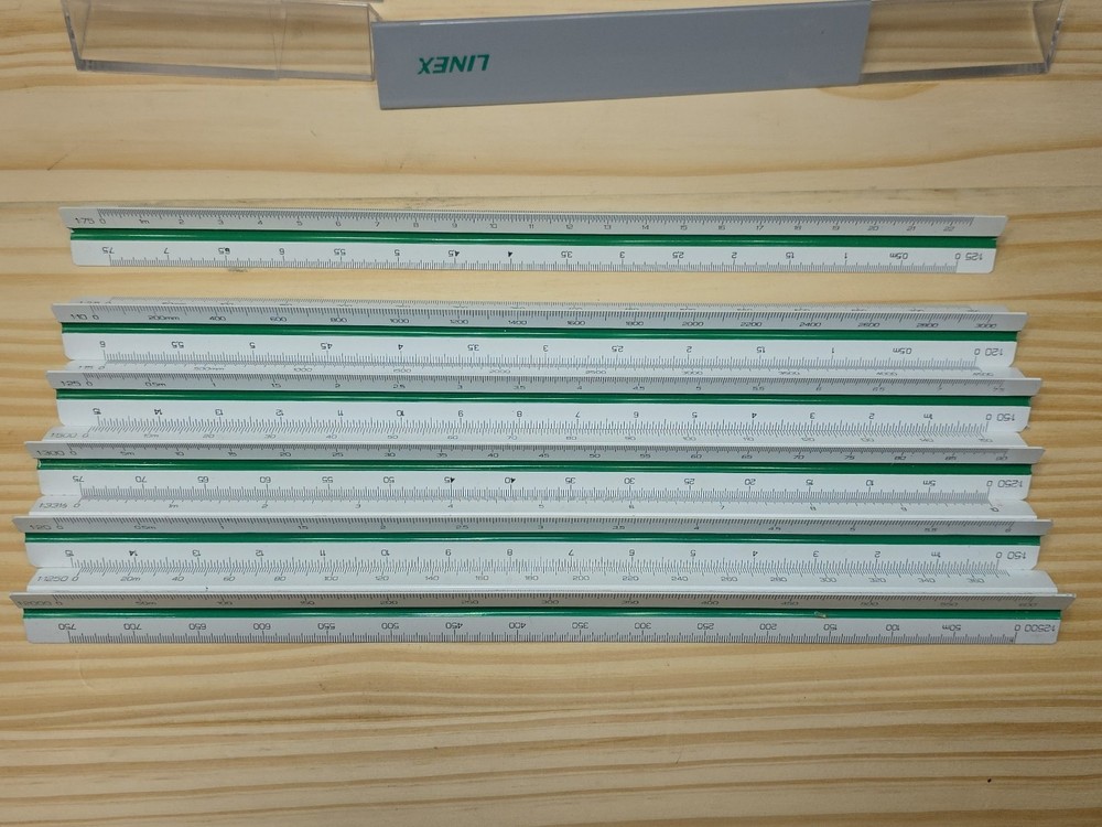 Linex Triangular Graphics Engineering Drawing ruler Lot Of 6 & case Free Shippin