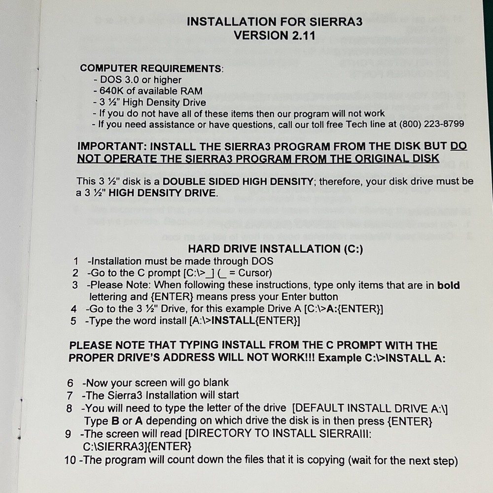 Sierra Exterior Balistics Software Sierra 3 - Version 2.11 1996