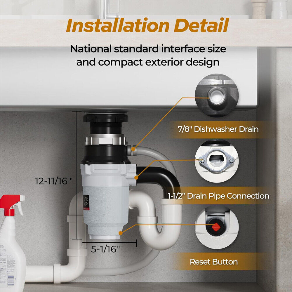 1/2HP Garbage Disposal Continuous Feed Disposer Corded 2 Stage EZ Mount