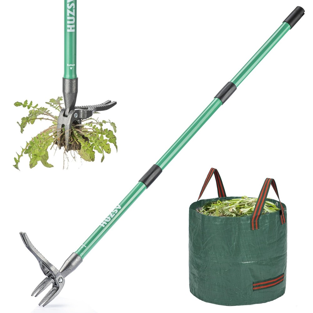 Weed Puller Tool Gardening Hand Weeding Tool with Long Handle 4 Steel Claws a...