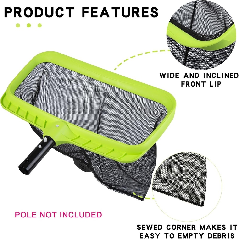 Pool Leaf Skimmer Net Reinforced Frame Deep Rake Plastic Edge Easy Clean Supp...