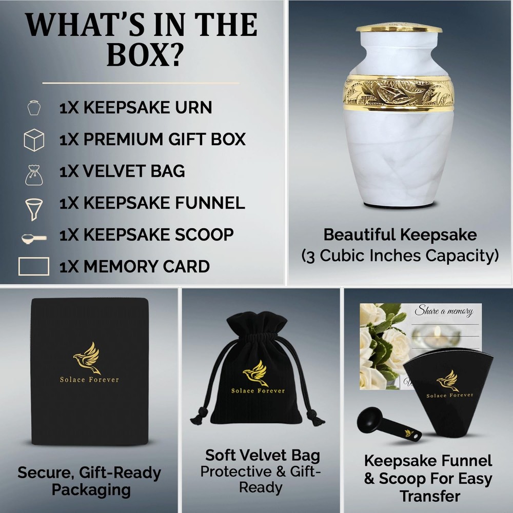 Small Urns for Human Ashes Keepsake – Handcrafted White Memorial Small,