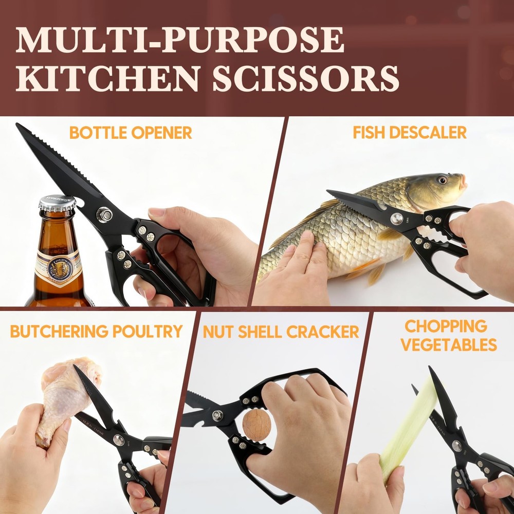 Kitchen Scissors, Heavy Duty Stainless Steel Kitchen Shears, Sharp Black Meat...