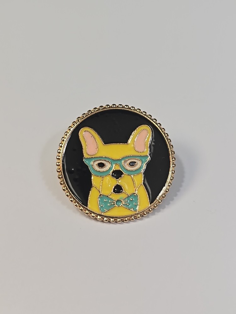 Chihuahua With Blue & Bow Tie Glasses Lapel Pin Black Background