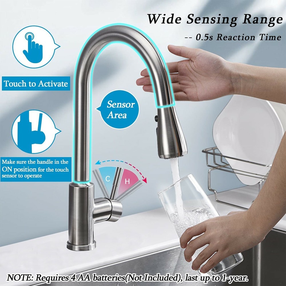 Brushed Nickel Touch sensor Kitchen Sink Faucet Pull Down Sprayer Automatic Taps