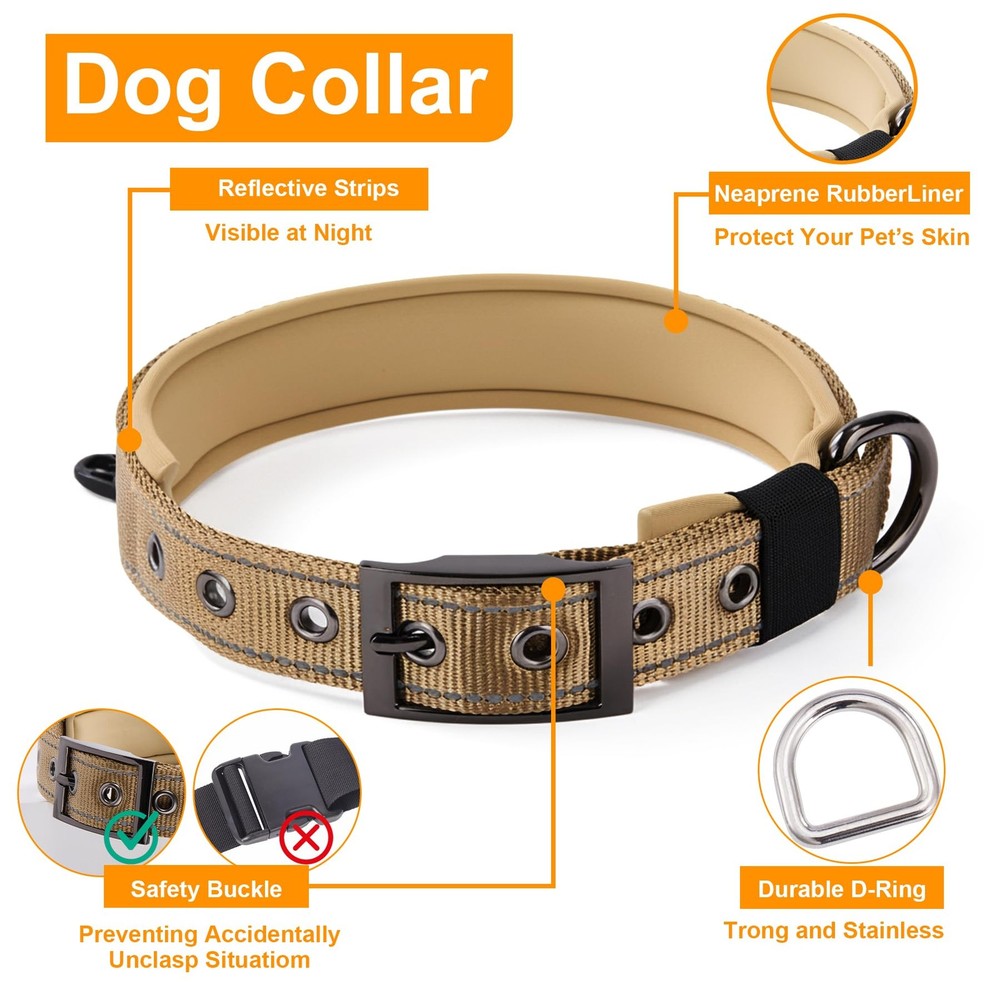 No Pull Dog Harness,Heavy Duty Reflective Collar & Leash Set-Leash with Doubl...
