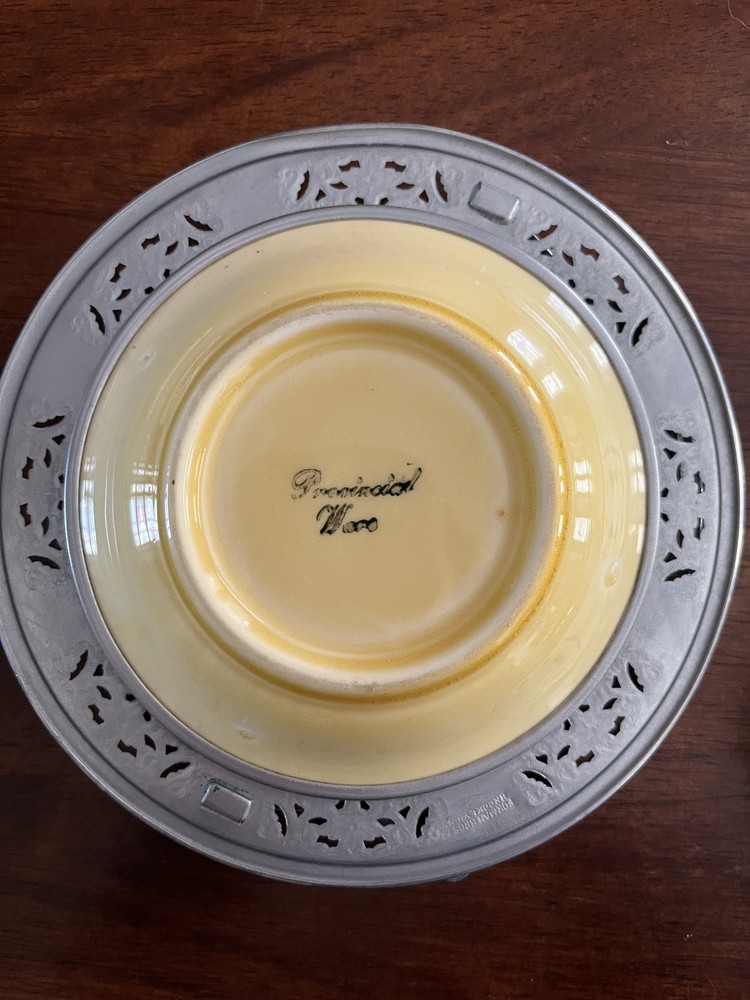 Vintage Provincial Ware Floral Bowl Silverplate Serving Caddy w Handle Insert