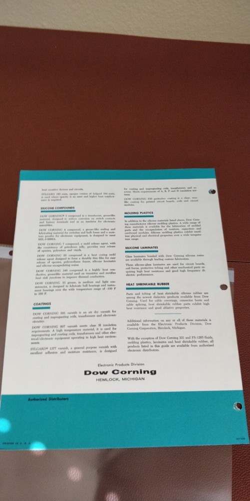 1964 DOW CORNING ~ Selection Guide to Electronic Materials