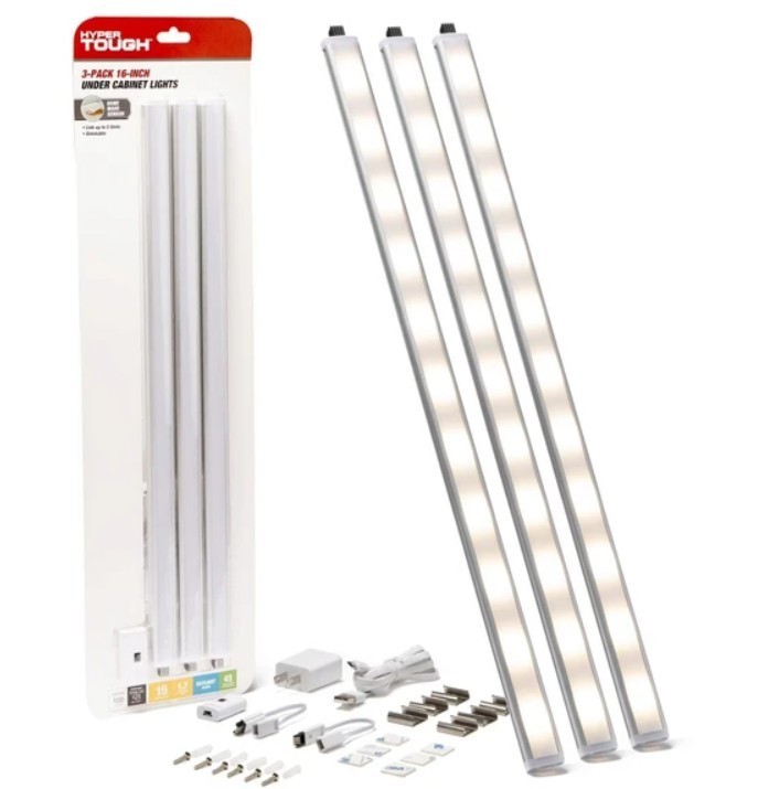 Hyper Tough 3-Pack 16-Inch Under Cabinet Lights Hand Wave Sensor Dimmable