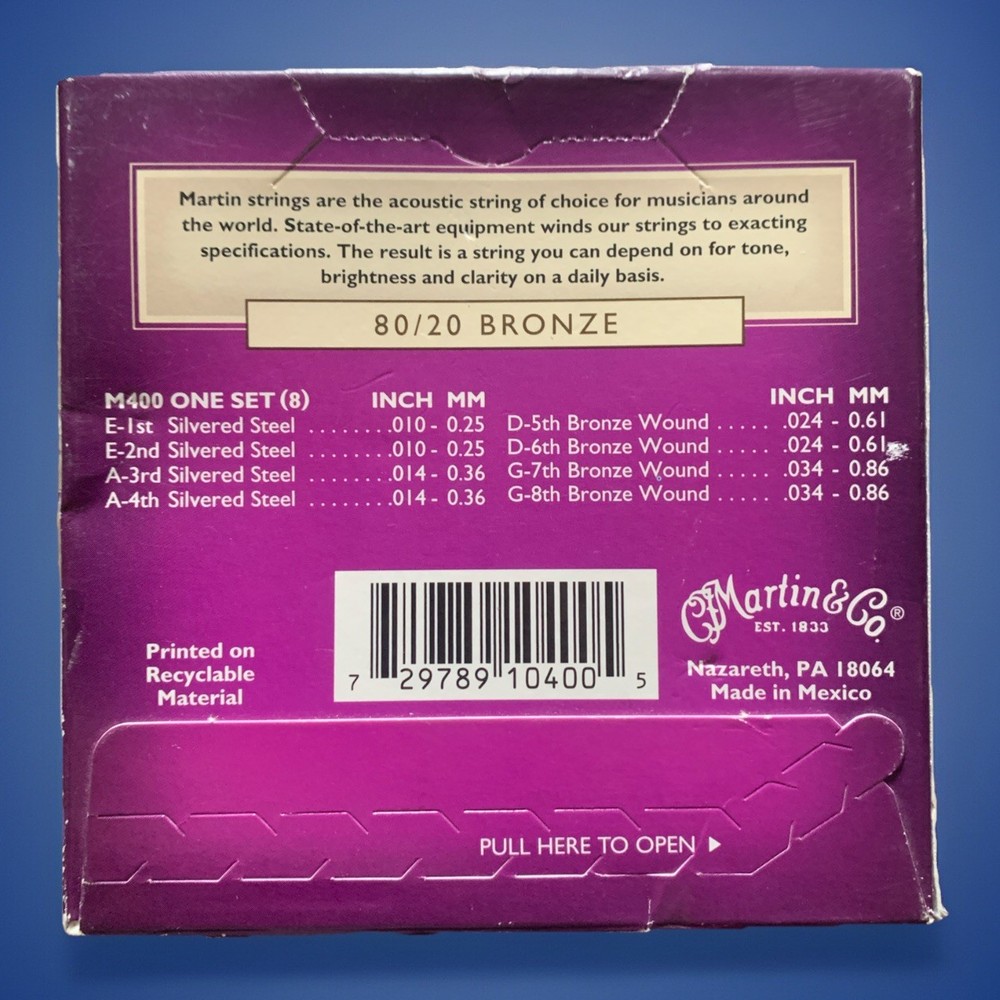 Martin M400 Standard Bronze Mandolin Strings, Light (10-34) NEW