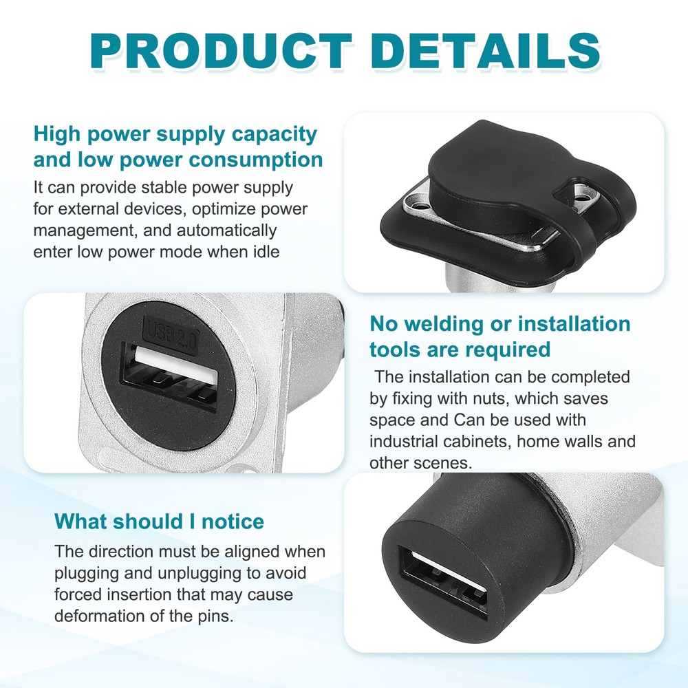 1Pcs USB 2.0 Panel Mount Coupler, D-Type USB Pass Through 480Mbps Silver
