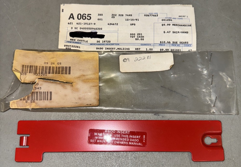 SEARS DADO HEAD INSERT 8", Craftsman 9-22281, NEW
