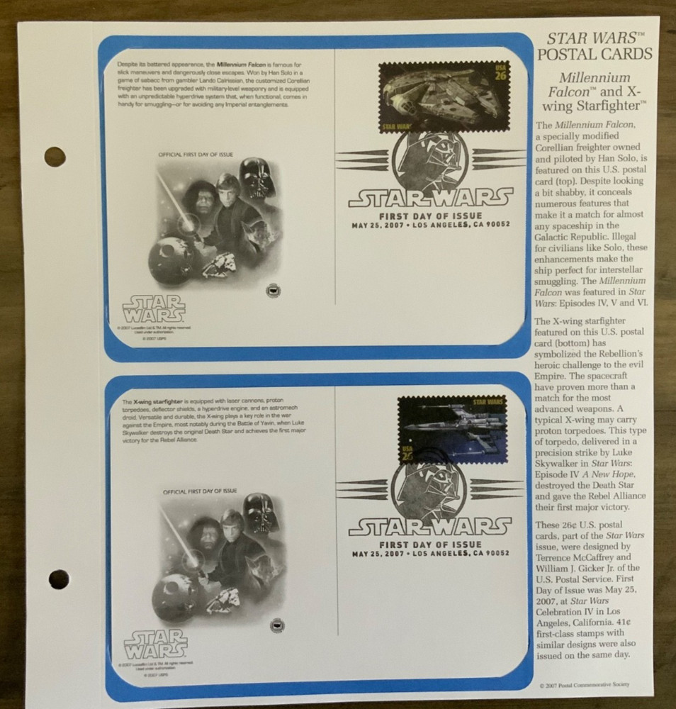 Star Wars- 2007 First Day Issue Post Cards -16 cards