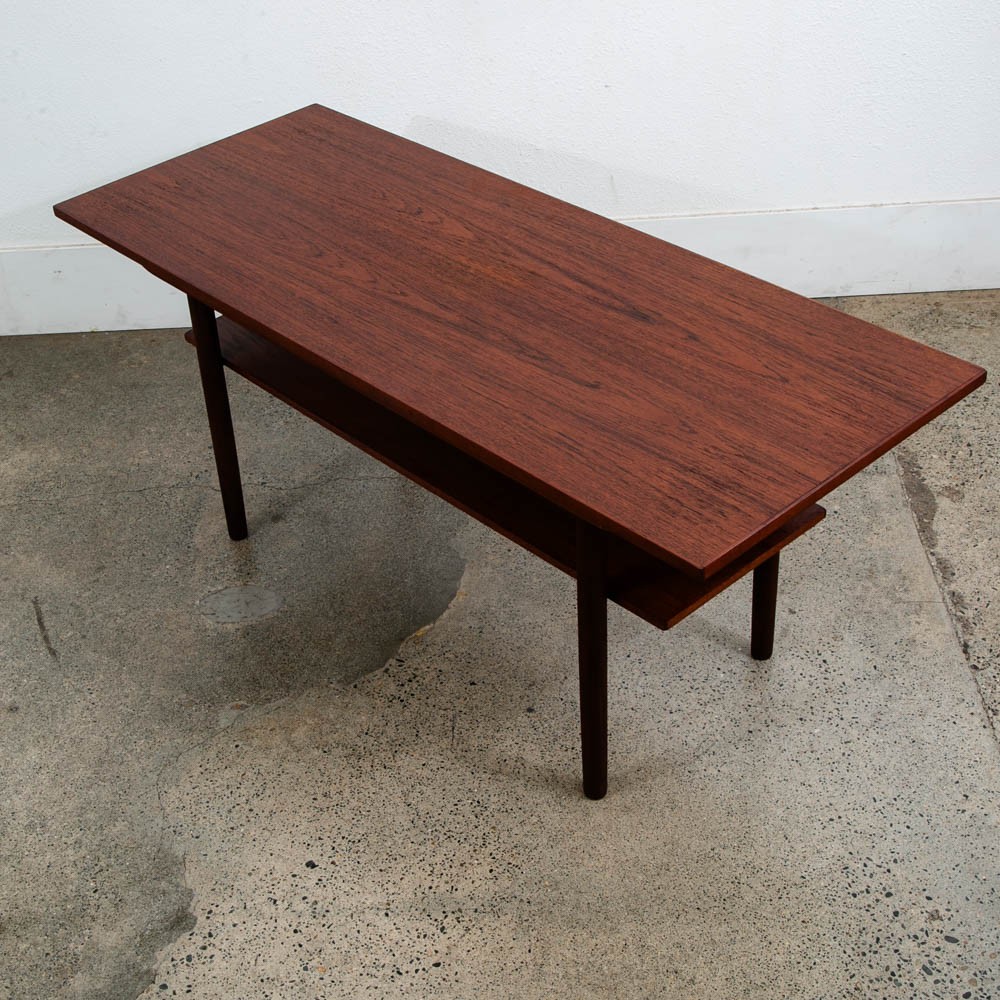 Mid Century Danish Modern Coffee Table Solid Teak Denmark Surfboard Shelf Mcm M