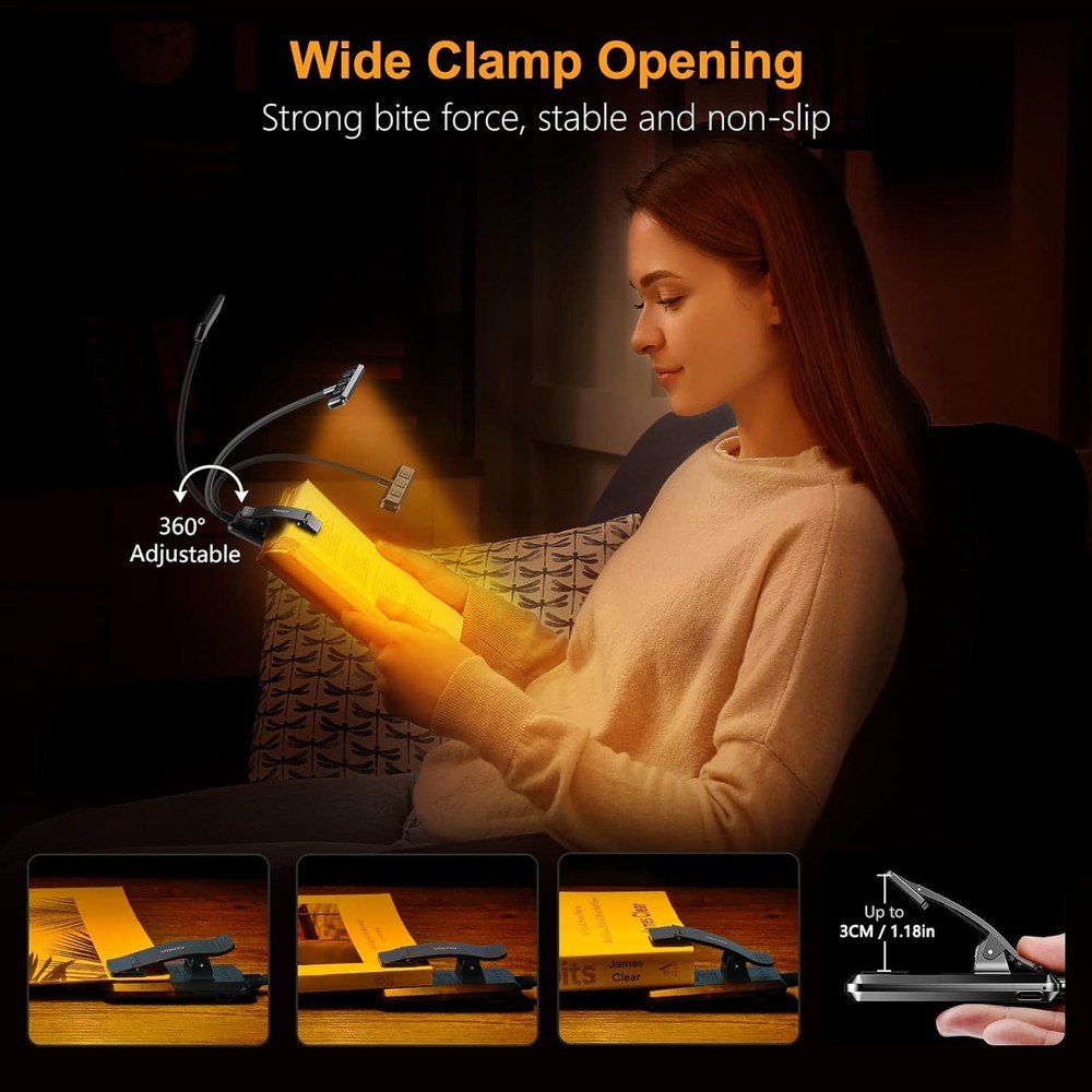19 LED Rechargeable Book Light for Reading in Bed with Memory Function-Caring