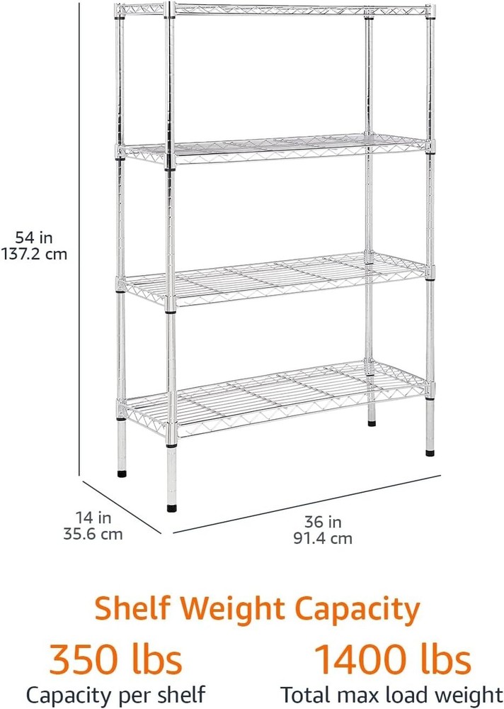 Adjustable 4-Shelf Wire Rack - Durable Chrome Storage Unit for Kitchen or Garage