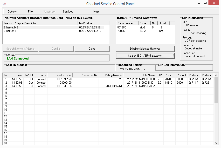 Checktel VoIP Call recorder for Business. 8 concurrent calls. Automatic rec.