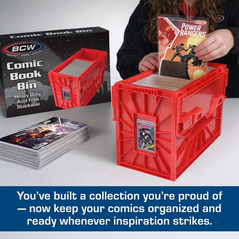 BCW Short Comic Book Bin | Holds 150 Comics | Stackable Plastic Single, Red