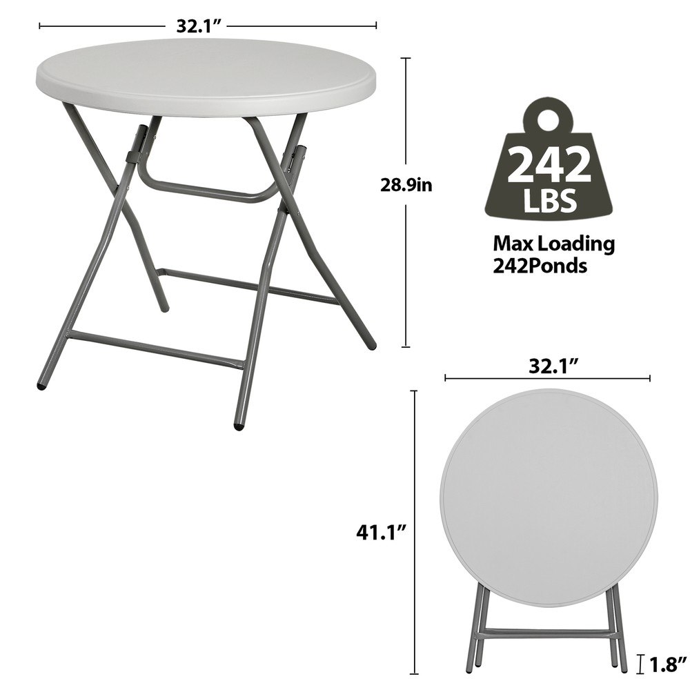 2PCS Round Folding Table Plastic HDPE Table Sturdy Frame Indoor Outdoor Use 32"