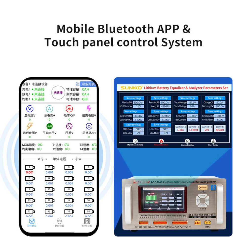 SUNKKO D1524 15A Battery Equalizer Analyzer Bluetooth Control Car Repair