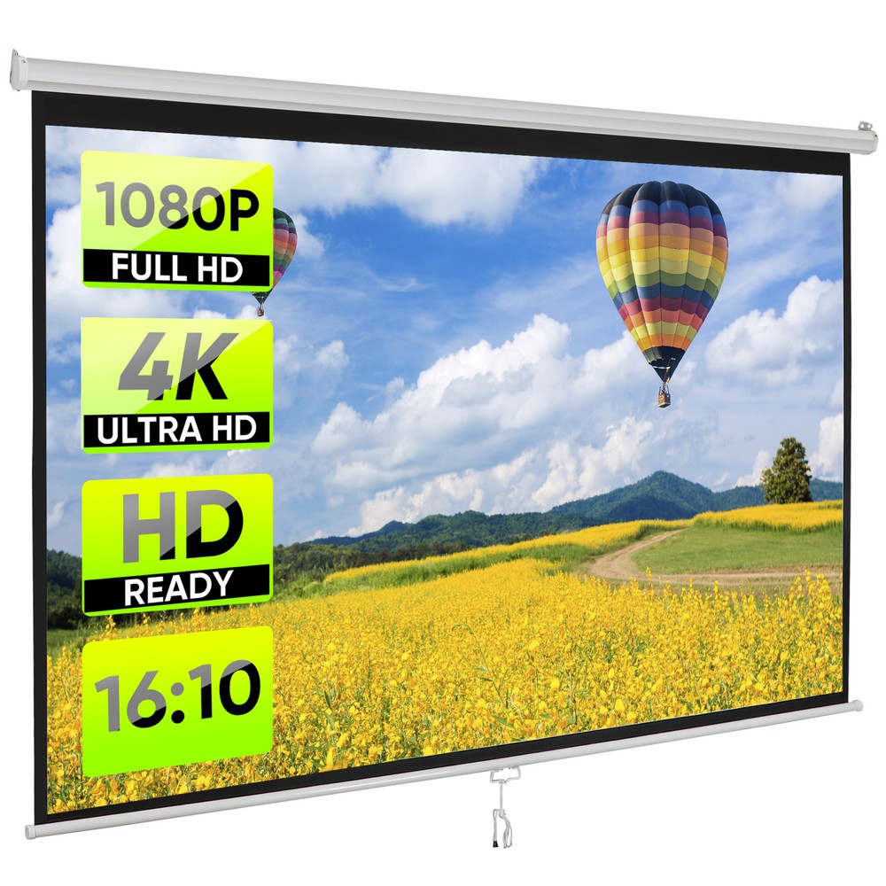 100'' 16:10 HD Projector Screen Manual Pull Down Foldable Anti-Crease Projection