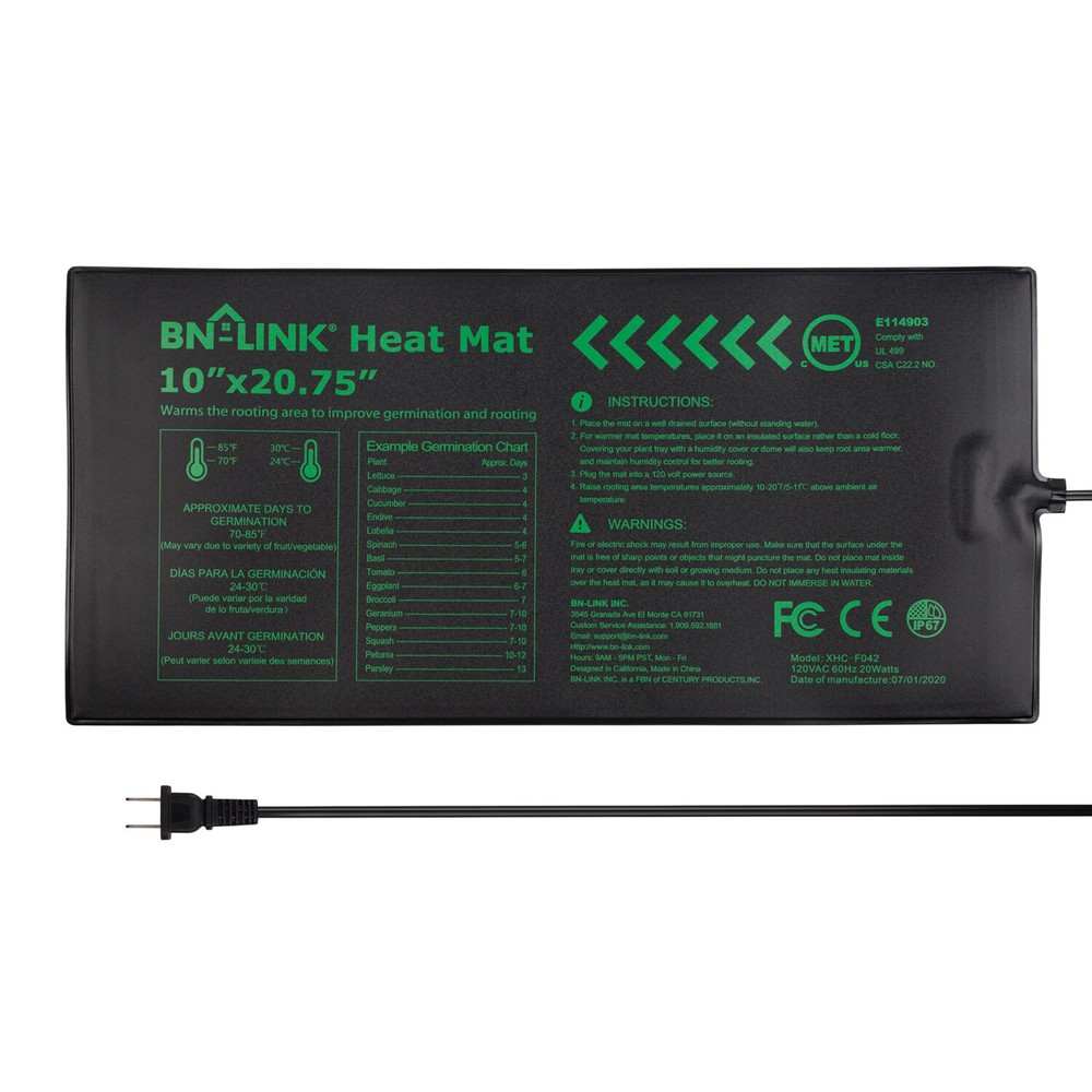 BN-LINK Durable Seedling Heat Mat Hydroponic Heating Pad 10" x 20.75"