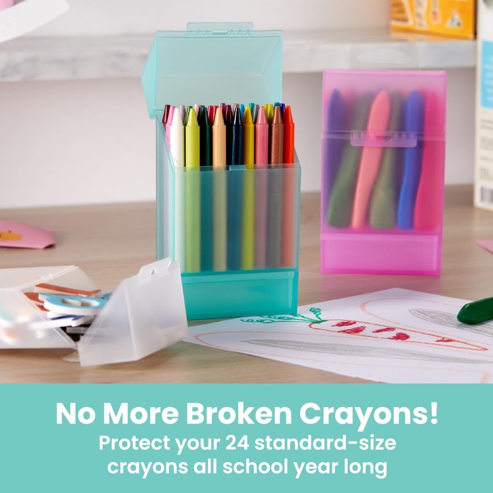 LockerMate Crayon Box with Sharpener Holds 24 Crayons, Assorted Color, Pack o...