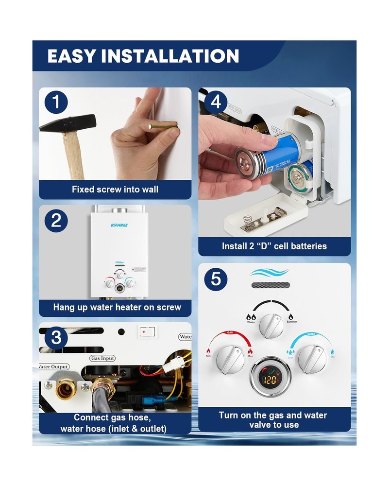 Kohree Tankless Water Heater Propane, 6L 1.58 GPM Portable Tankless Water Hea...