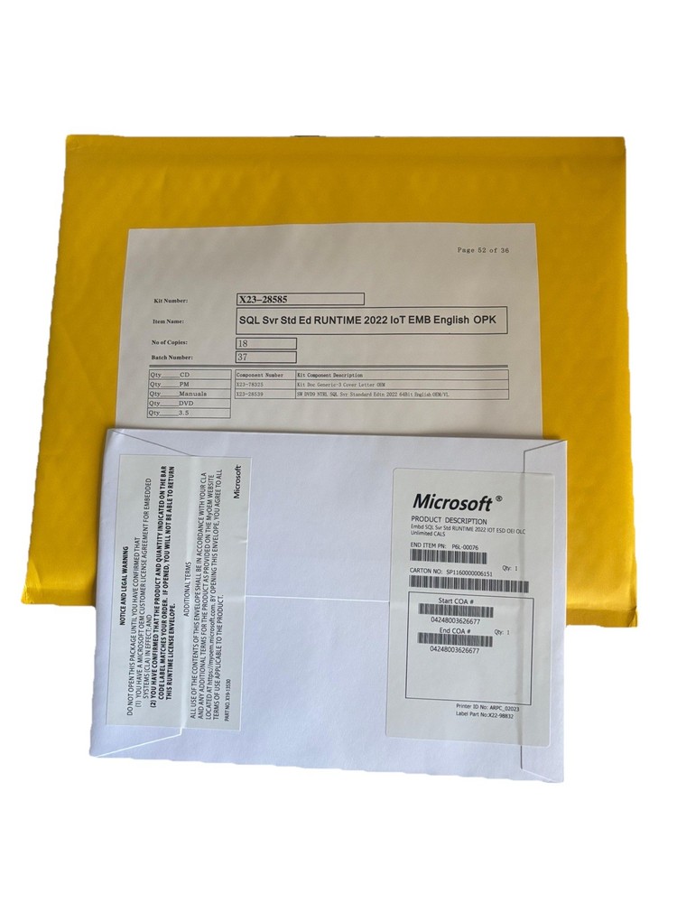 SQL Server Standard 2022 IoT OEM Runtime Kit (ENGLISH) DVD+Docs+Hardware