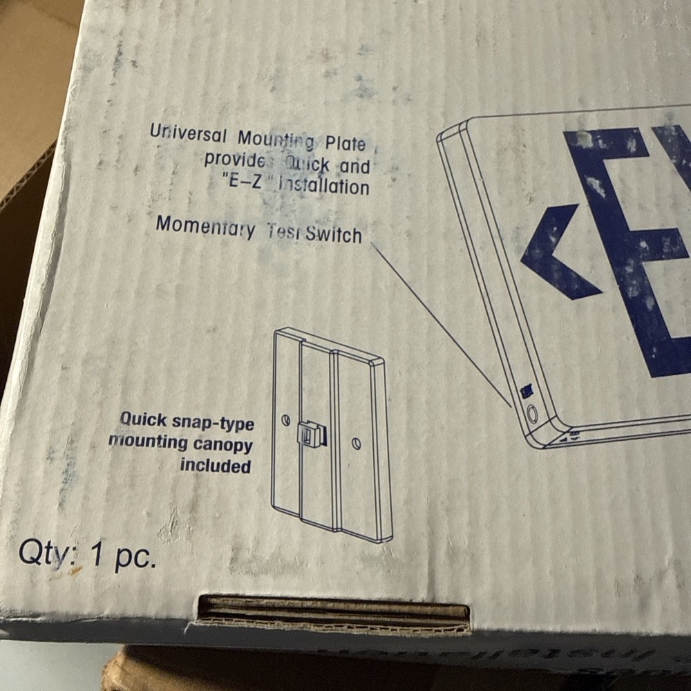 Red Light White Housing Battery Back Up Exit Sign.