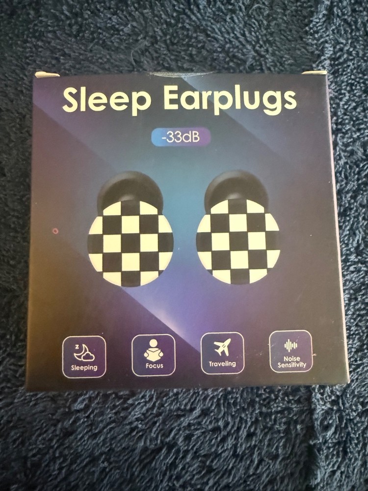 Memory foam sleep/concert earplugs checkered design