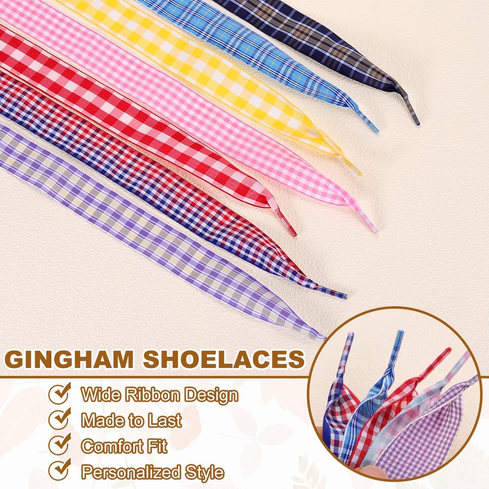 1 Pair 47.2 Inch Gingham Shoelaces Purple Patterned for Sneakers Boots