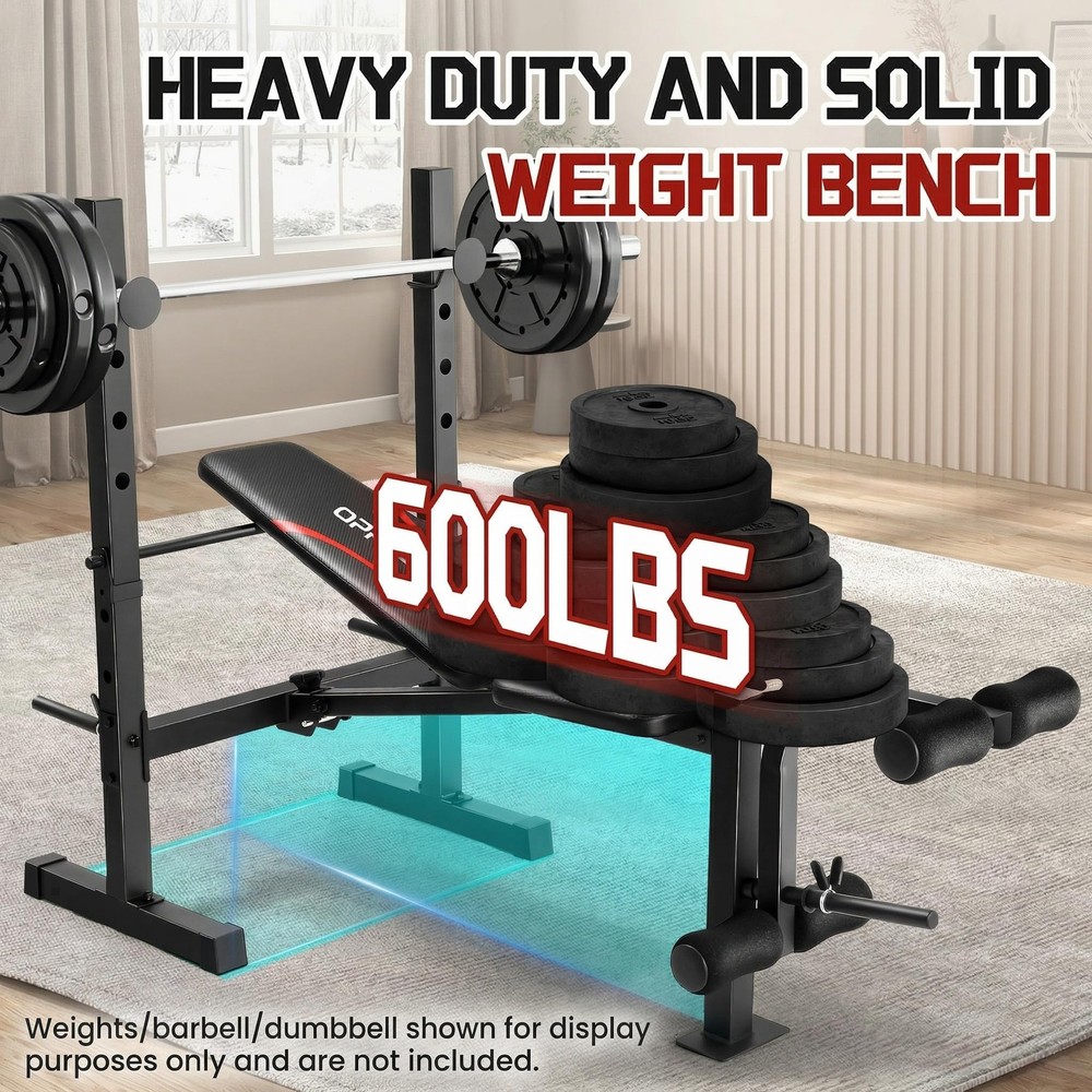 OPPSDECOR Multi-Function Weight Bench Set with Squat Rack Leg Extension & Curl