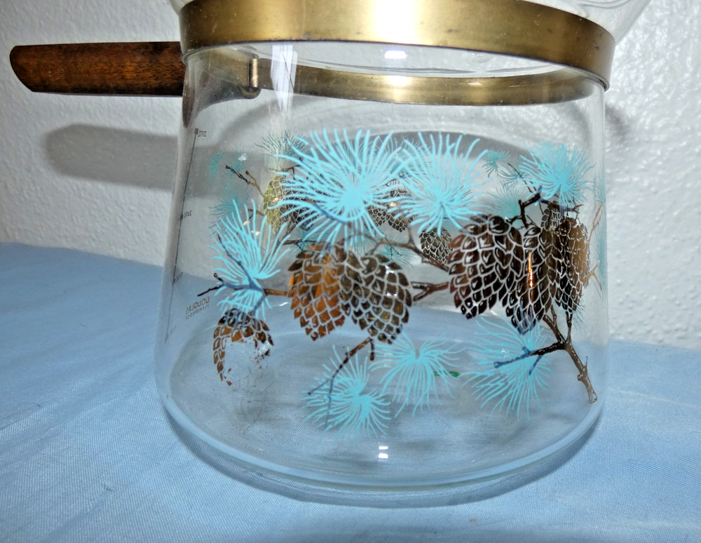 Libbey Replacement Glass Tea Pot Pinecone Aqua & Gold