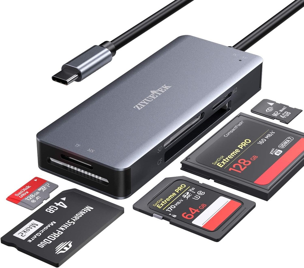 USB C SD Card Reader,5- in-1 Aluminum Thunderbolt 3 Memory TYPE-C, GREY