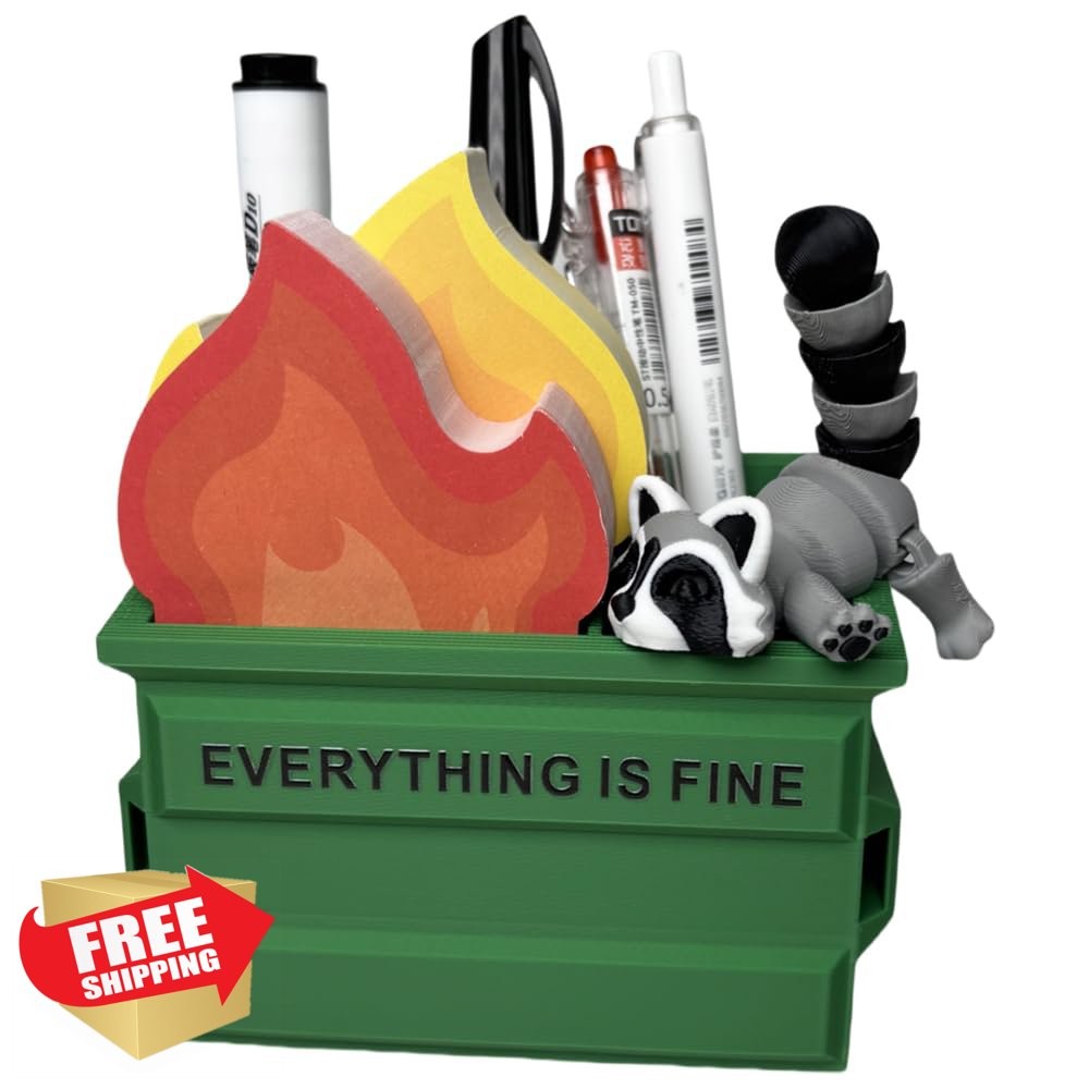 Infmetry Garbage Can Pen Holder with Sticky Notes, Desk Organizer, Gag Gift
