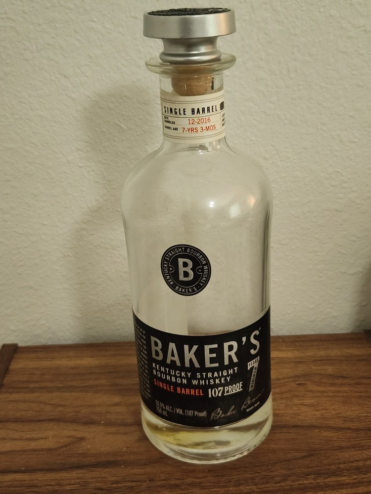 BAKER'S 107 PROOF 7 YEAR SINGLE BARREL WHISKEY EMPTY BOTTLE