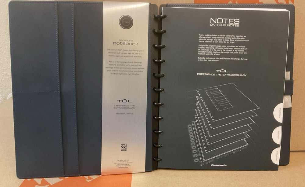 TUL Discbound Notebook, BLUE Leather Cover, Letter Size, 60 Sheet