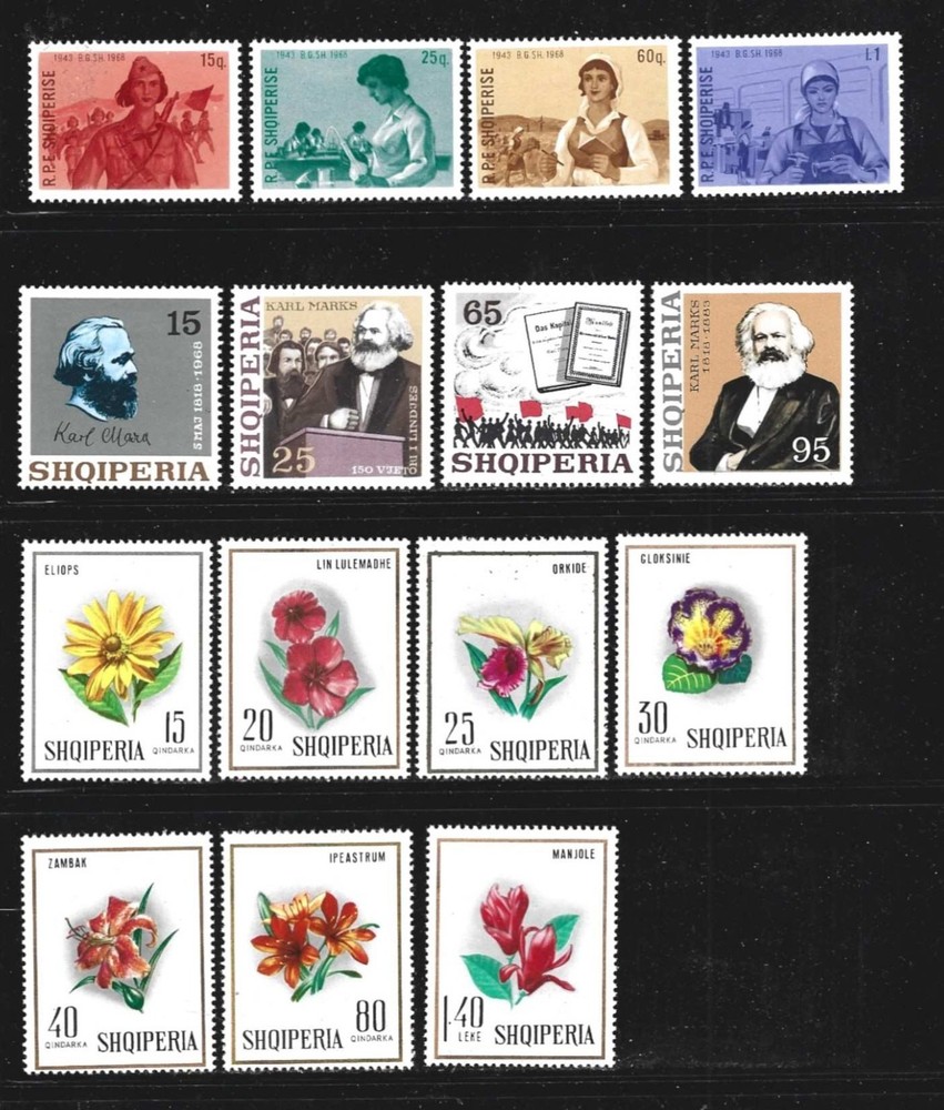 ALBANIA – 1968 – COMMEMORATIVE ISSUES – 8 COMPLETE SETS 35 STAMPS – MINT