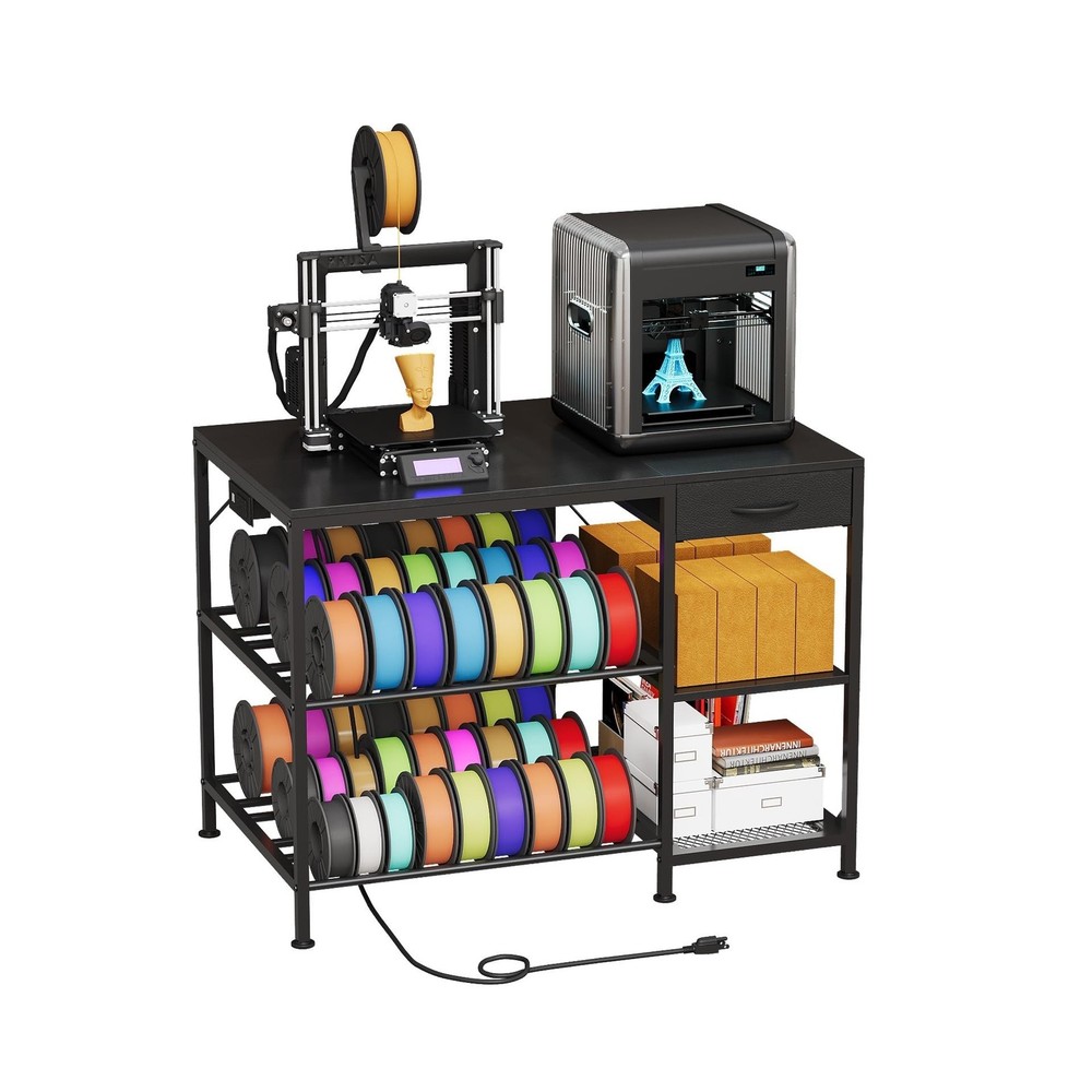 3D Printer Table with Filament Storage, 3-Tier 3D Printer Stand with Power Ou...