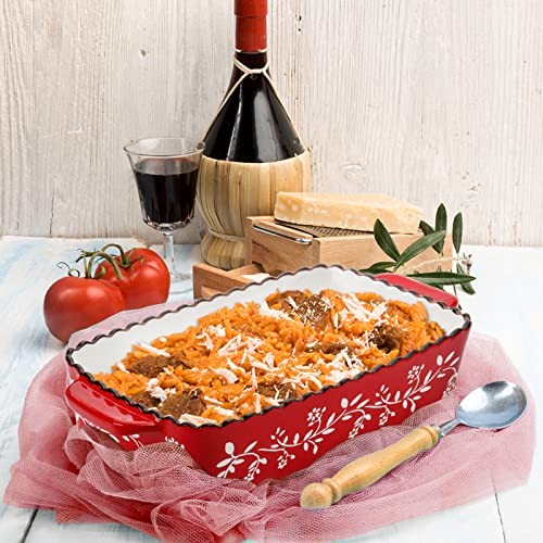 3 Pack Ceramic Bakeware Set, Porcelain Rectangular Baking Dish Lasagna Red